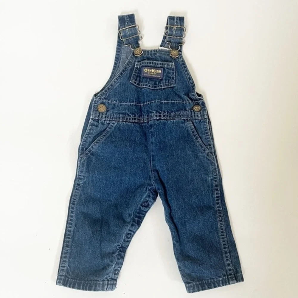 VTG Oshkosh B’Gosh Unisex Dark Denim Overalls Vestbak Made in The USA 6/9 Mos‎